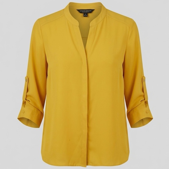 Dorothy Perkins Tops - Dorothy Perkins Yellow Roll-Sleeve Blouse - Business Casual / Workwear - US 10